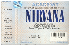 Nirvana Concert Ticket From 3 April 1994 in London